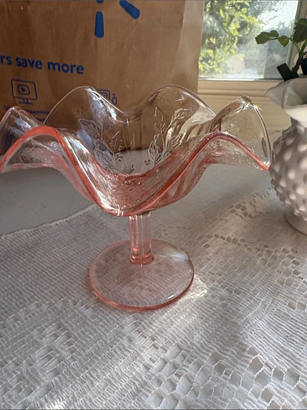 Pink glass compote